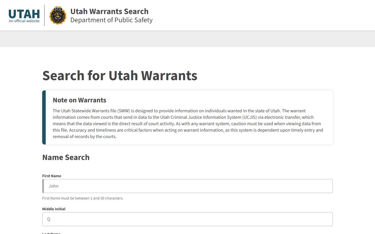 Utah statewide warrants search for Cache County arrest warrant lookup