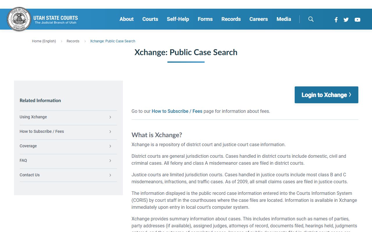 Utah Xchange court records information for Cache County case lookup
